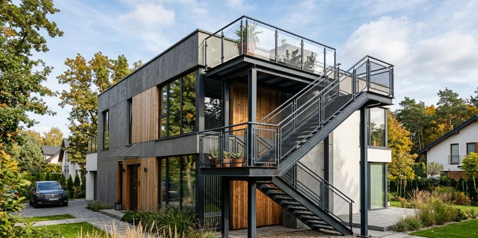 schody stalowe zewnętrzne do nowoczesnych domów